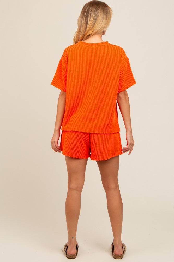 Orange Ribbed Shorts Set
