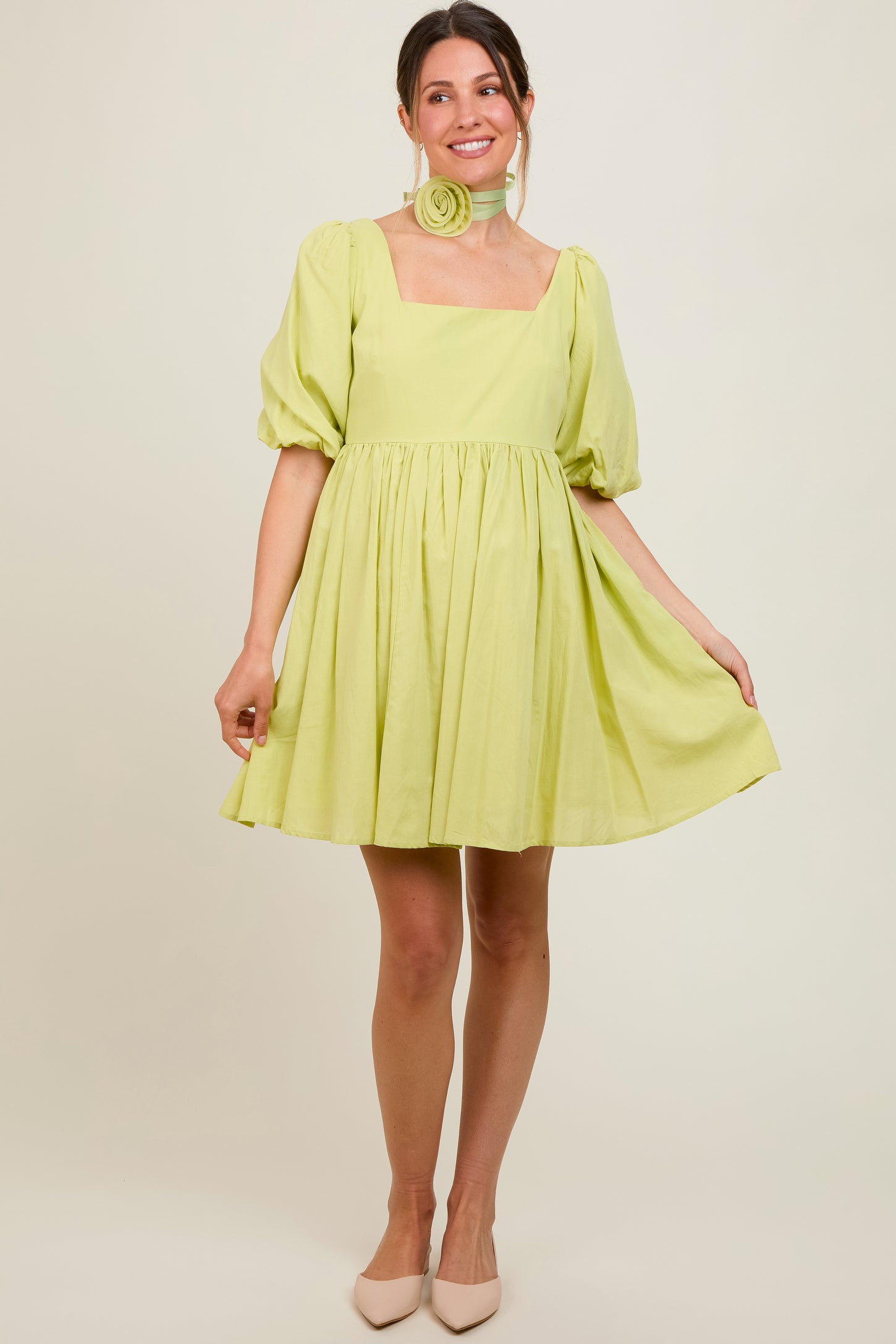 Lime Babydoll Maternity Mini Dress