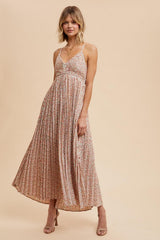 Coral Floral Pleated Cutout Back Maternity Maxi Dress