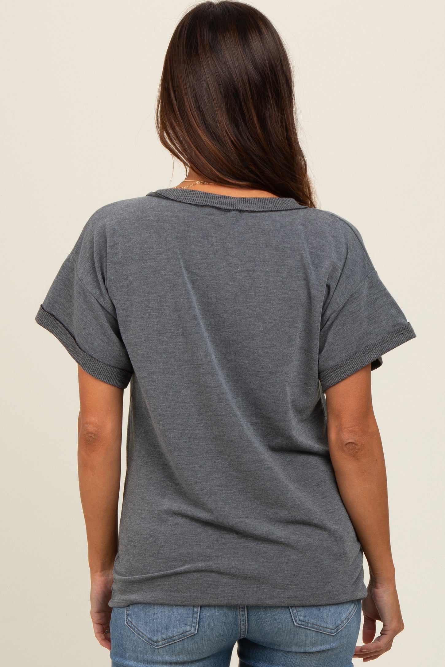 Charcoal Front Pocket Maternity Short Sleeve Top