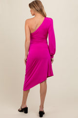 Fuchsia One Shoulder Asymmetric Maternity Dress