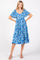 Blue Printed Lace Up Back Dress