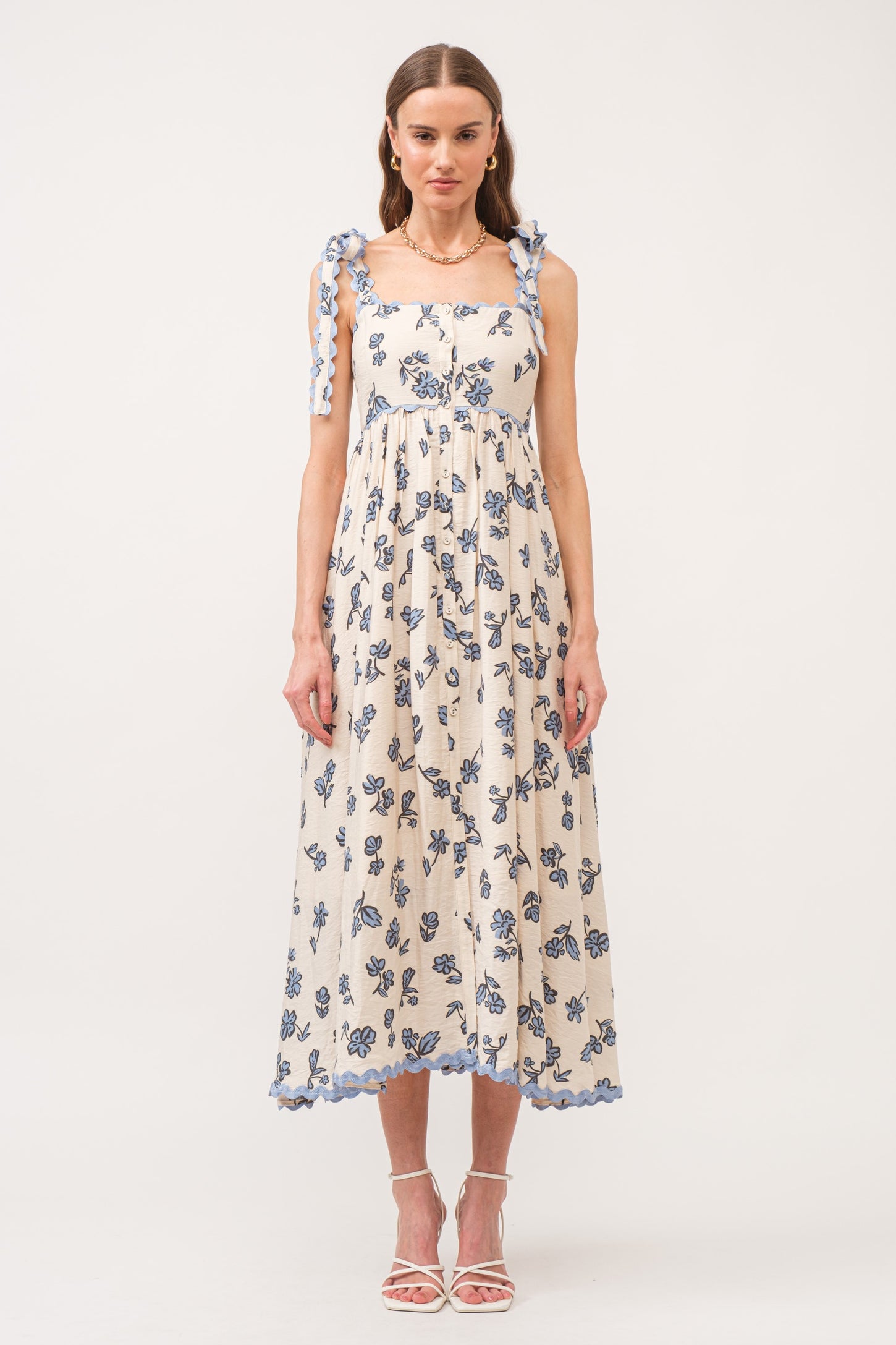 Blue Button Front Maternity Midi Dress