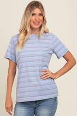 Blue Short Sleeve Multi Striped Top