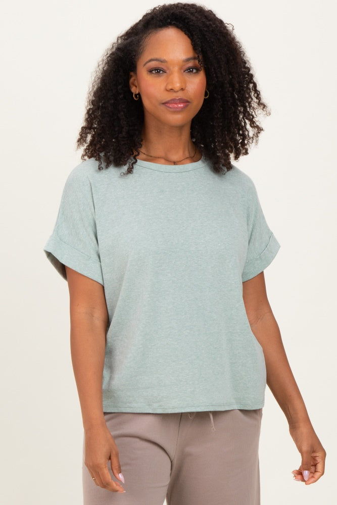 Light Olive Cuff Short Sleeve Top