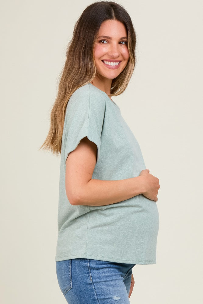 Light Olive Cuff Short Sleeve Maternity Top