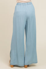 Light Blue Chambray Wide Leg Drawstring Pants
