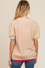 Beige Contrast Band Maternity Sweater