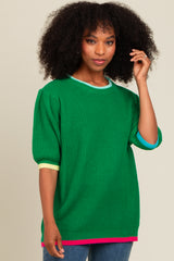 Green Contrast Band Maternity Sweater