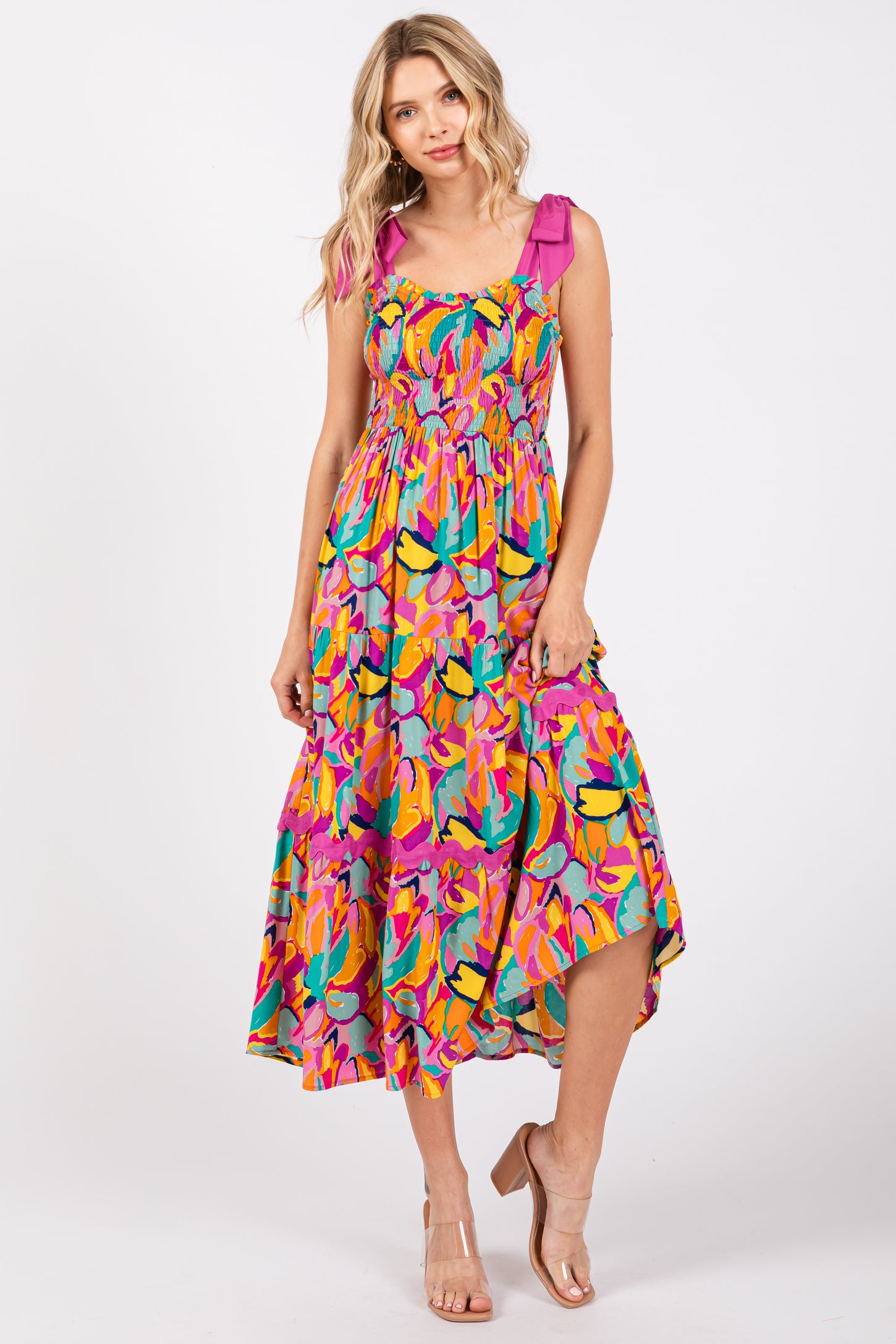 Pink Green Fitted Maternity Midi Dress