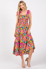 Pink Green Fitted Maternity Midi Dress