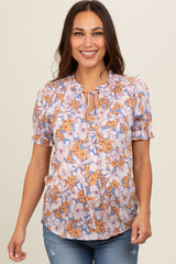 Blue Floral Ruffle Tie Maternity Blouse