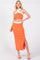 Orange Colorblock Knit Crop Top Skirt Set