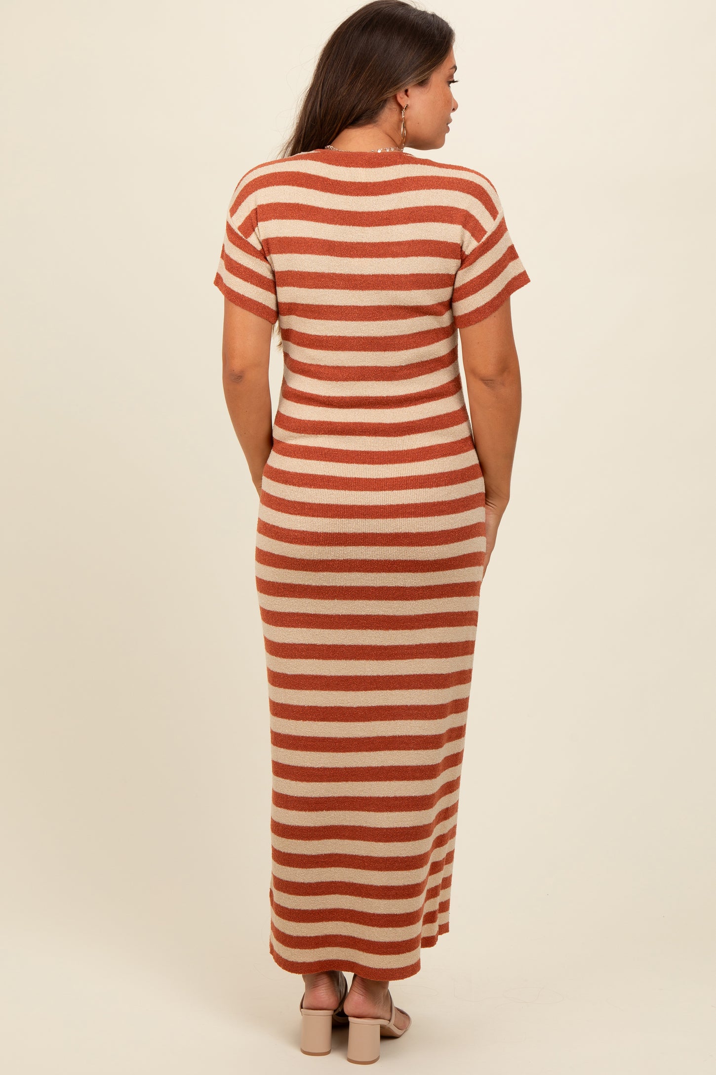 Rust Striped Knit Maternity Midi Dress