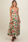 Green Floral Smocked Shoulder Tie Maternity Maxi Dress