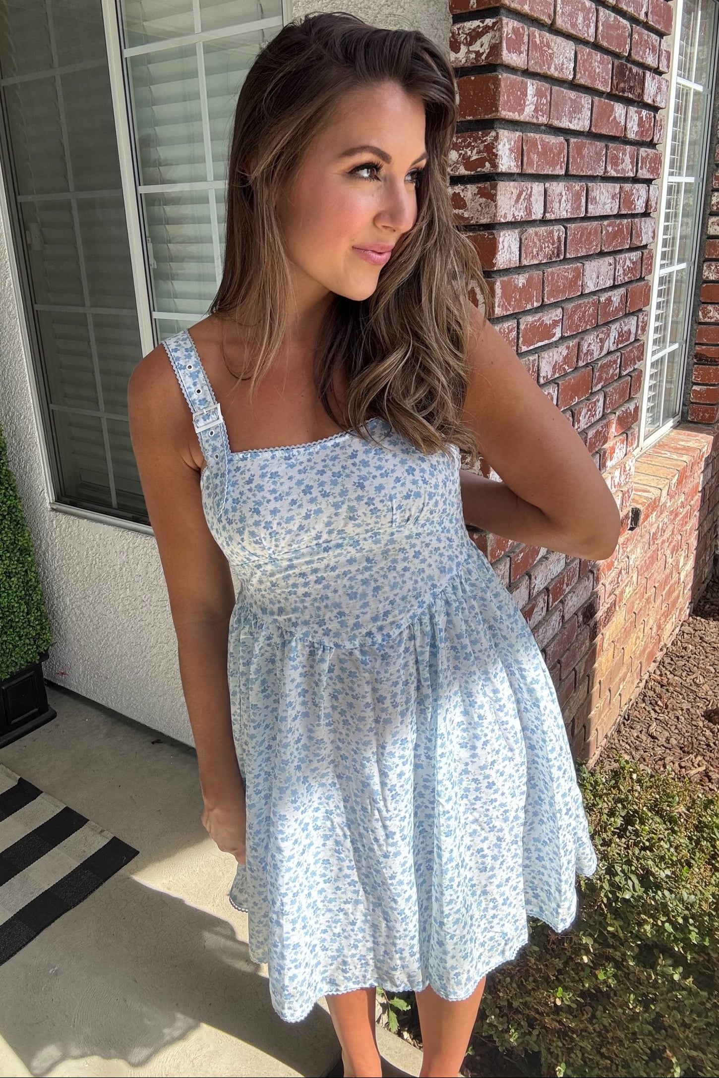 Cornflower Floral Apron Style Utility Mini Dress