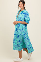 Mint Green Abstract Floral Tiered Midi Dress