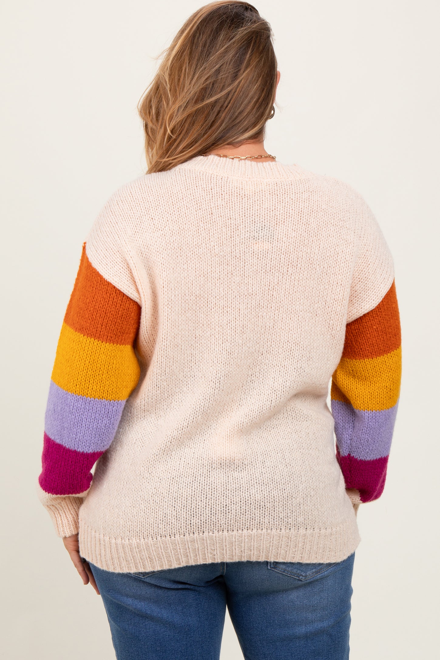 Cream Colorblock Sleeve Maternity Plus Sweater