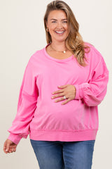 Pink Raw Hem Detail Maternity Plus Pullover Top