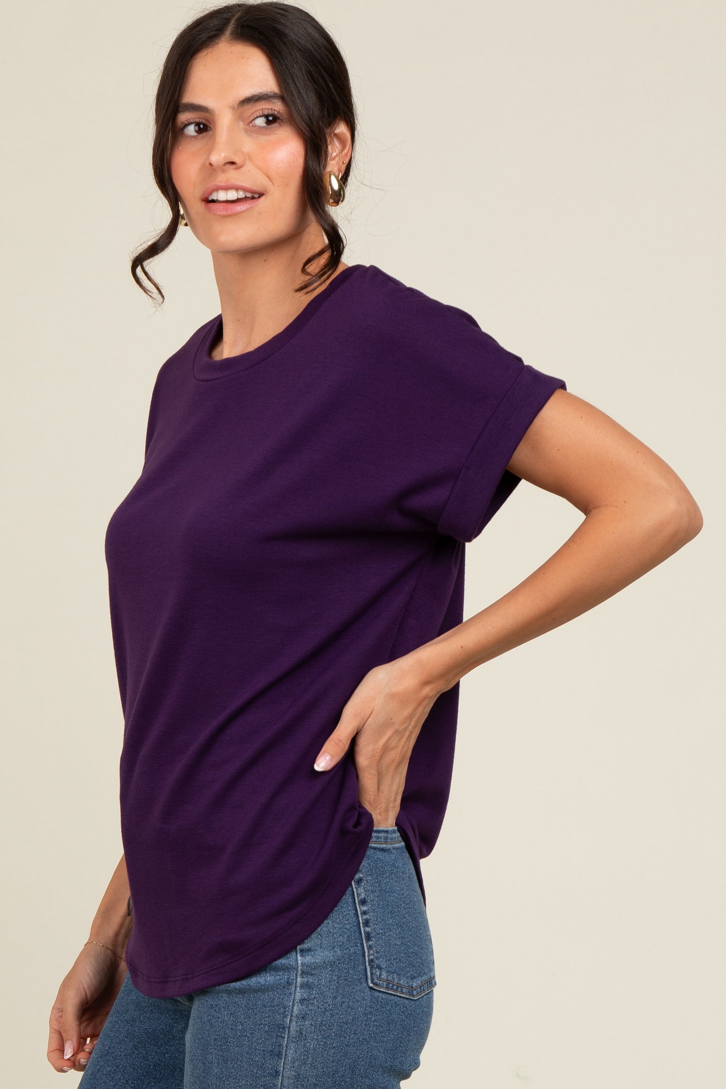 Purple Cuff Sleeve Top
