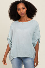 Light Blue Rolled Cuff Short Sleeve Maternity Top