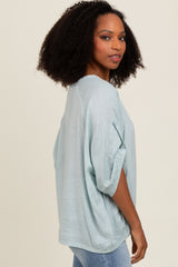 Light Blue Rolled Cuff Short Sleeve Top