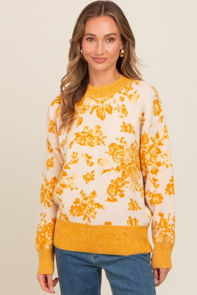 Yellow Floral Crew Neck Maternity Sweater