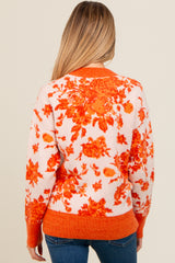 Orange Floral Crew Neck Maternity Sweater