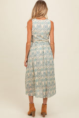 Blue Floral Damask Wrap Maternity Midi Dress