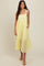 Yellow Textured Shoulder Tie Midi Dress