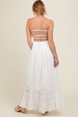 White Smocked Cutout Back Maternity Maxi Dress