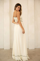Cream Color Contrast Peasant Sleeveless Maxi Dress