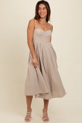 Beige Floral Embroidered Maxi Dress