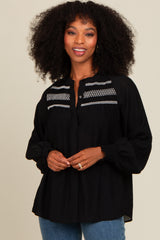 Black Embroidered Smocked Maternity Blouse