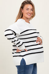 Ivory Striped Side Slit Maternity Plus Sweater