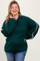 Hunter Green Contrast Stitch Maternity Plus Sweater