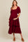 Burgundy Smocked Body Ruffled Tiered Maternity Midi Dress