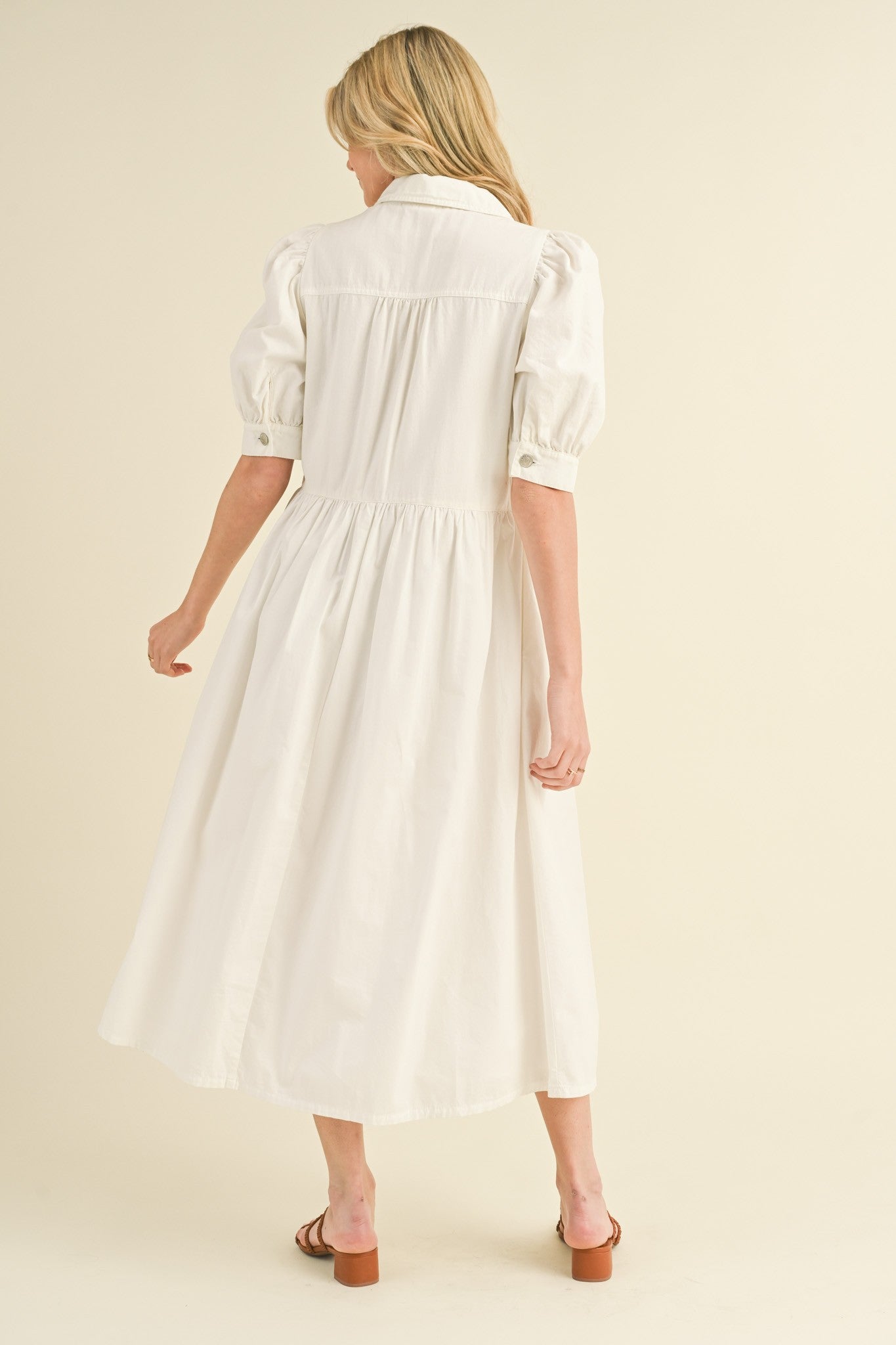 White Half Zip Midi Dress