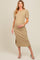 Beige Multi Striped Puff Sleeve Maternity Midi Dress