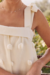 Cream Blossom Floral Embroidery Shoulder Tie Dress