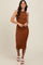 Camel Contrast Stripe Knit Midi Dress