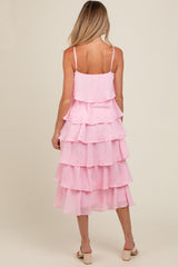 Light Pink Tiered Maternity Midi Dress