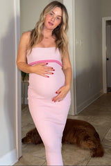 Pink Contrast Trim Maternity Strapless Knit Dress