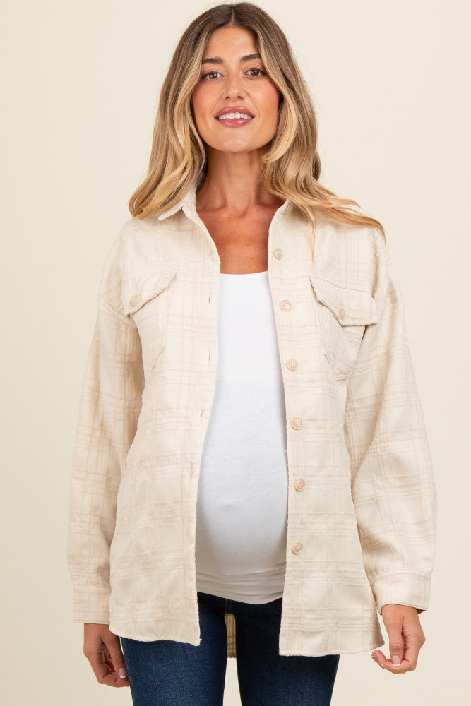 Ivory Plaid Textured Maternity Shirt Jacket