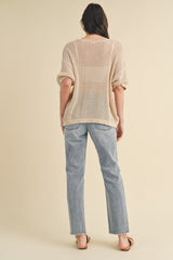 Beige Open Knit Sweater Top