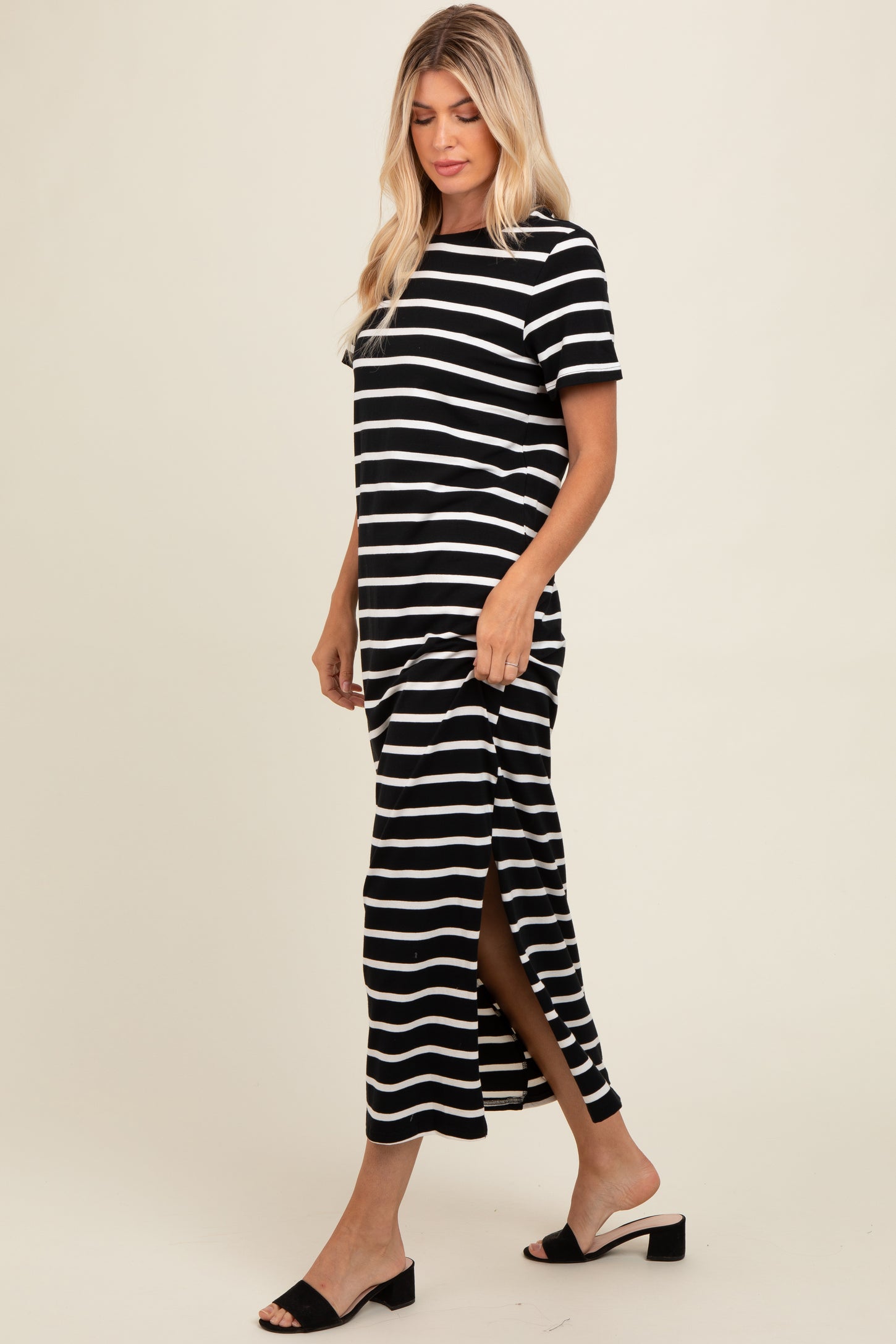 Black Striped Side Slit Maxi Dress