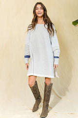 Grey Navy Color-Block French Terry Knit Tunic Dress
