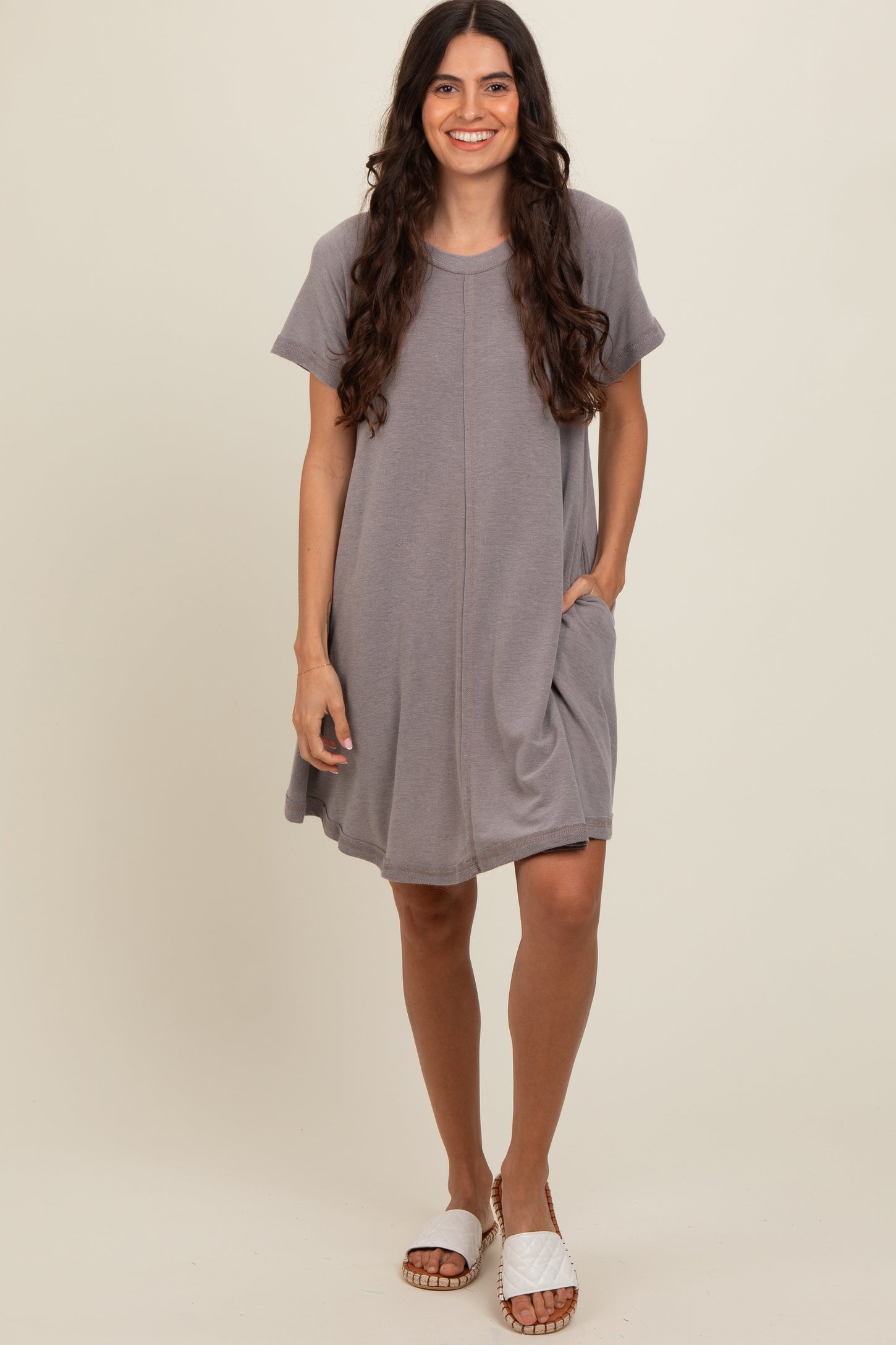 Mocha Solid T-shirt Mini Dress