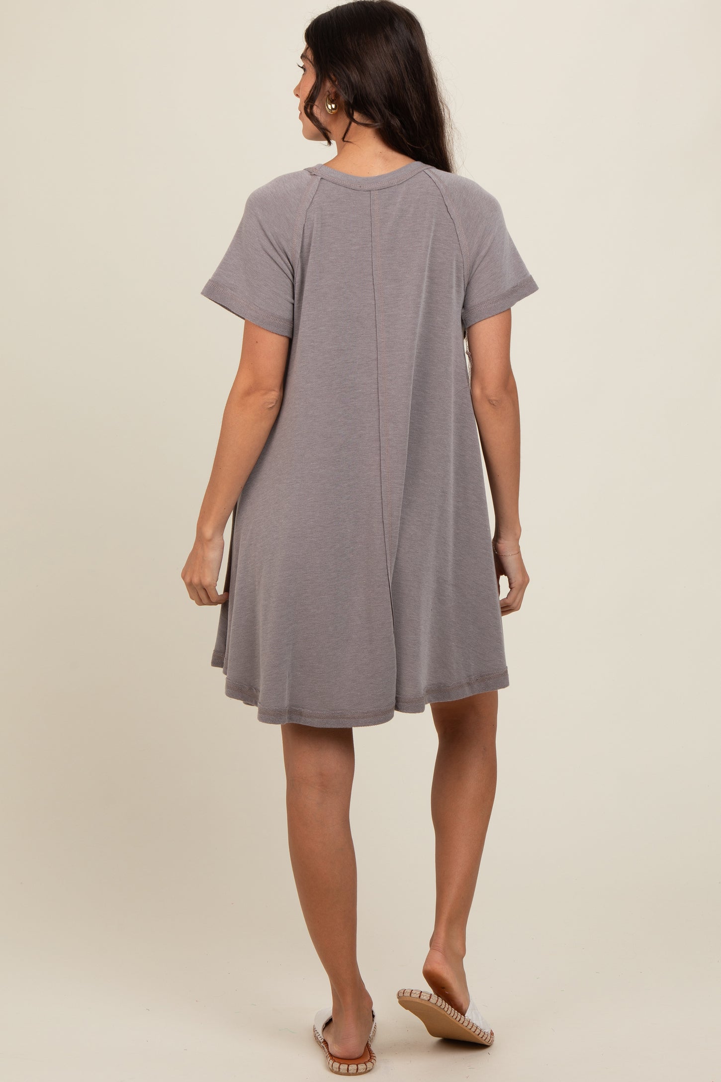 Mocha Solid T-shirt Mini Dress