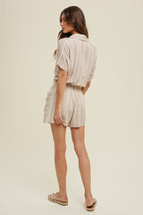 Taupe Striped Button-Up Romper